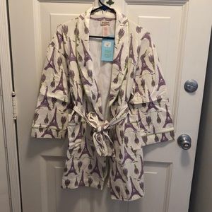 Bedhead Pajamas Paris Eiffel Tower Lavender Robe M/L Purple 💜